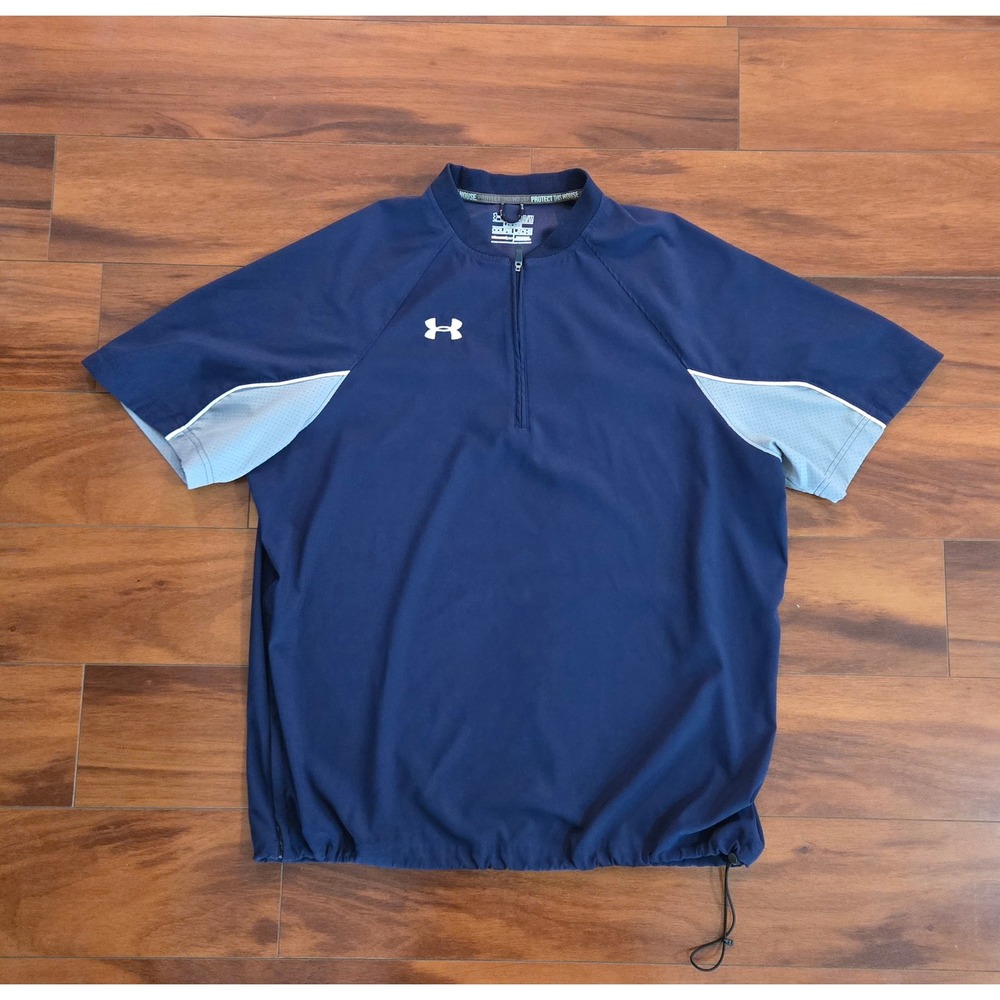 Under Armour Mens Navy Blue 1/4 Zip Short Sleeve Windbreaker Pullover Medium
